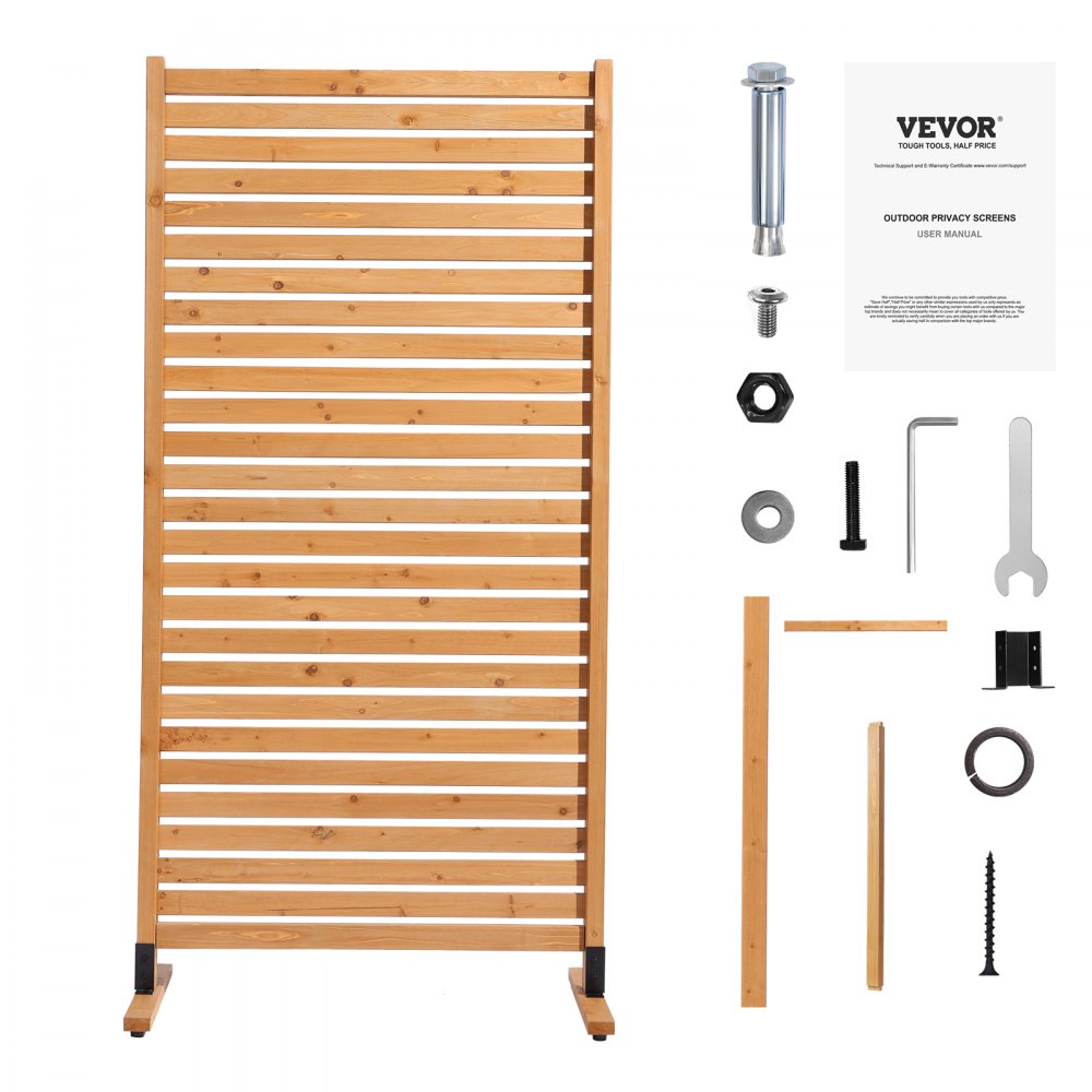 VEVOR Wooden Privacy Screen, 36" W x 76" H Outdoor Privacy Screen, Freestanding Wood Privacy Panel with Stand, Decorative Patio Privacy Screen, Outdoor Divider for Balcony Patio Lawn Garden