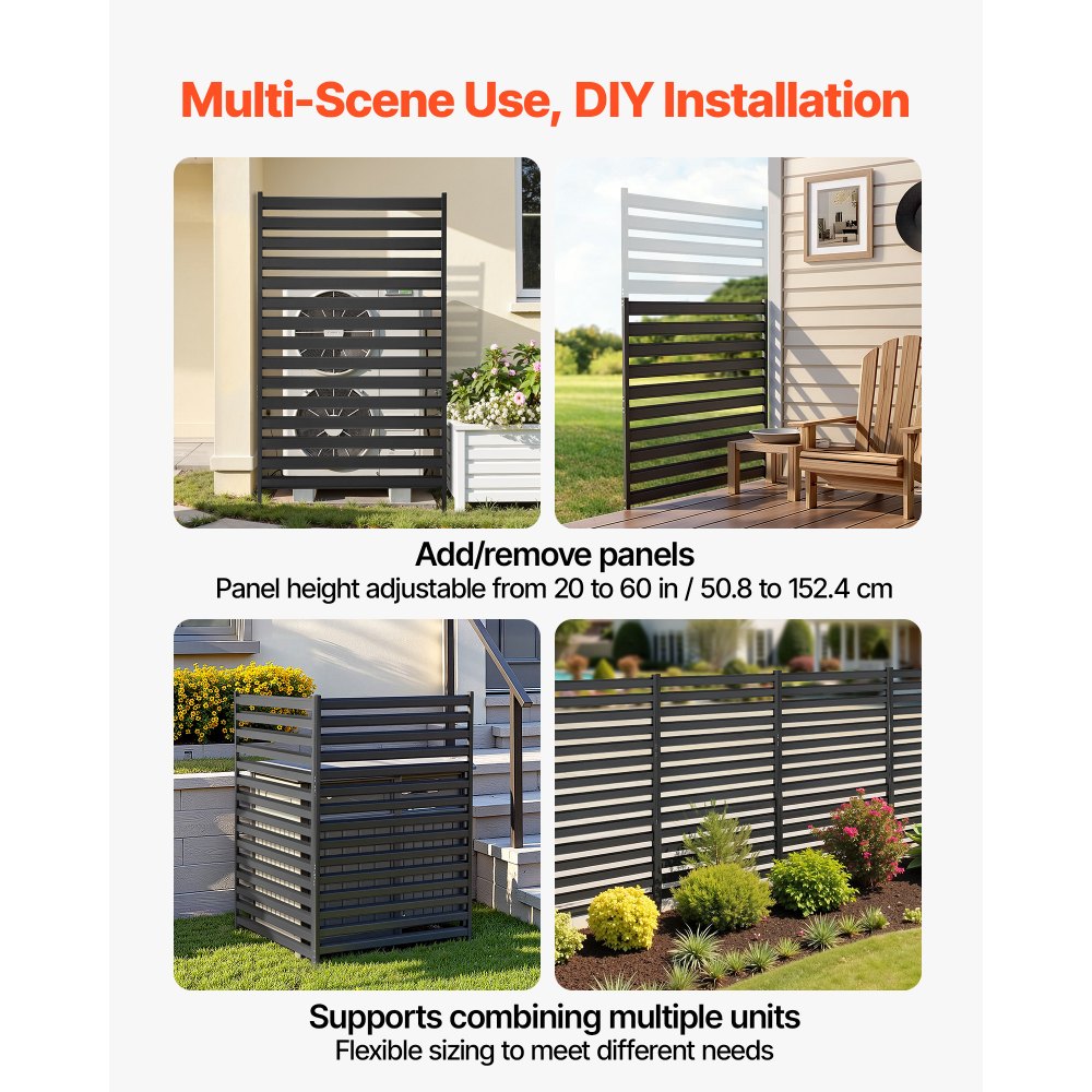 VEVOR Metal Privacy Screen, 38" W x 60" H Freestanding Modern Privacy Fence, Garden Divider Panel with Extended Ground Stakes & Panel Height Adjustable, Freestanding Outdoor Divider for Garden, Indoor