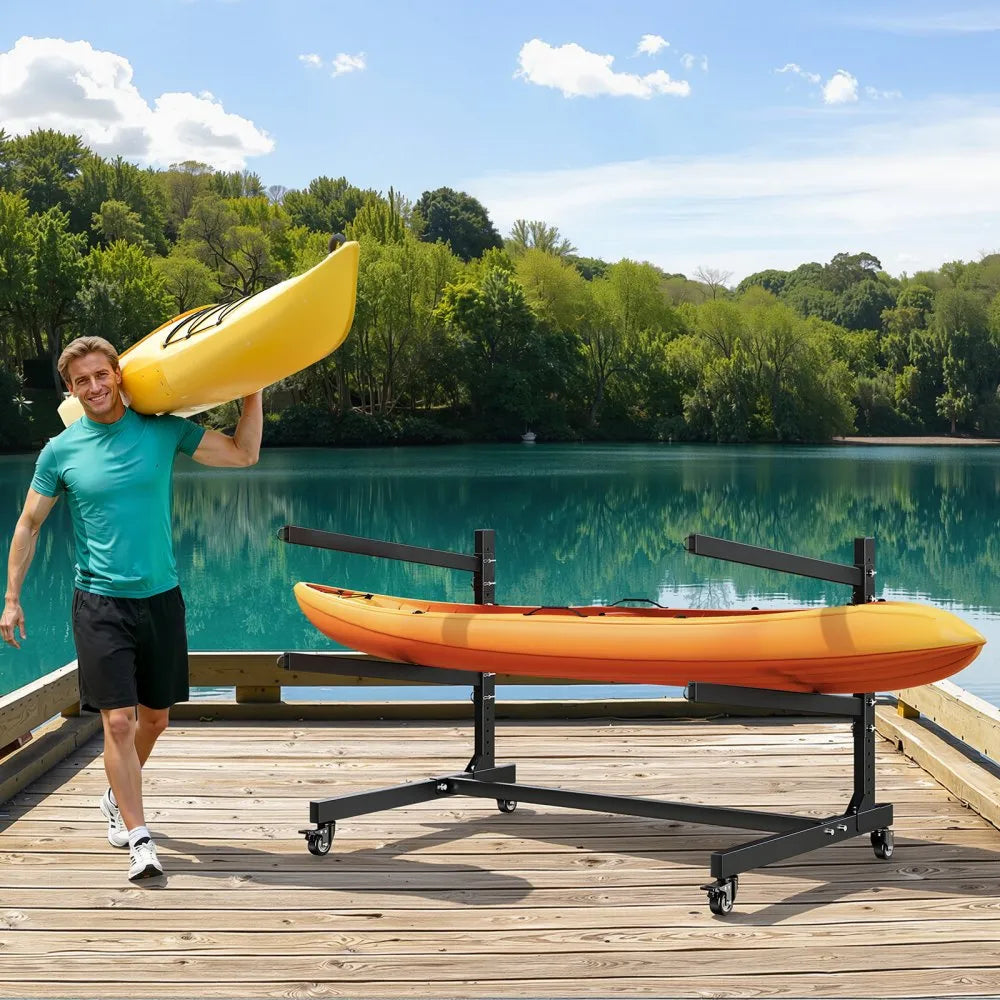 VEVOR Kayak Storage Rack for 2 Kayaks, Holds 175 lbs, Heavy Duty Adjustable Freestanding Stand with Lockable Wheels for Indoor Outdoor Garage Shed Dock, Holder for Canoe, SUP, Surfboard & Paddleboard