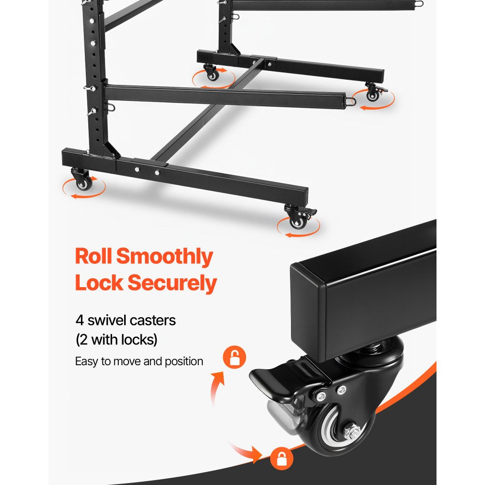 VEVOR Kayak Storage Rack for 3 Kayaks, Holds 200 lbs, Heavy Duty Adjustable Freestanding Stand with Lockable Wheels for Indoor Outdoor Garage Shed Dock, Holder for Canoe, SUP, Surfboard & Paddleboard