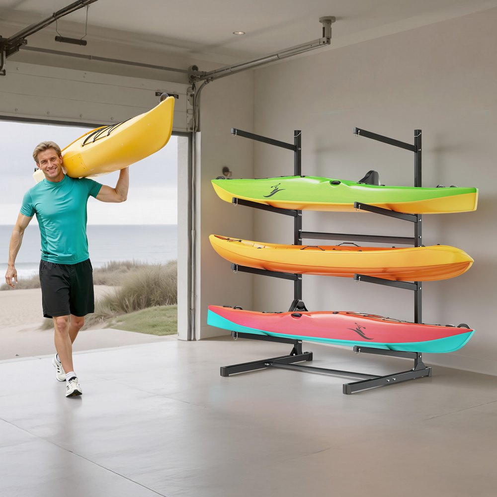 VEVOR Kayak Storage Rack for 4 Kayaks, Holds 220 lbs, Heavy Duty Freestanding Stand for Indoor Outdoor Garage Shed Dock, Storage Rack Stand Holder for Canoe, Small Boat, SUP, Surfboard & Paddleboard