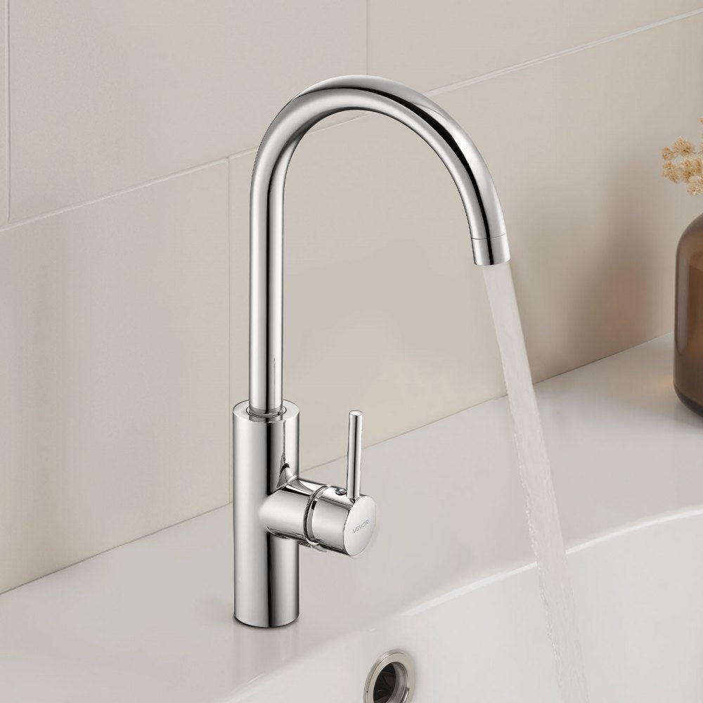 VEVOR Touchless Kitchen Bar Sink Faucet, Single Handle Automatic Motion Sensor Bathroom Faucet, Hands-Free Adjustable Cold Hot Water Mixer Flexible Swivel for 9/16 in Pipe,Chrome Plated Silver