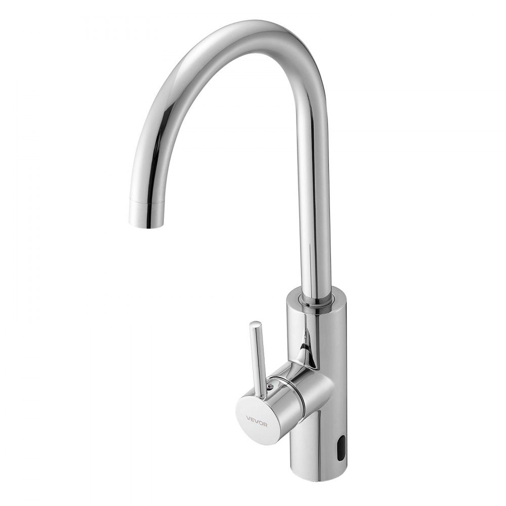VEVOR Touchless Kitchen Bar Sink Faucet, Single Handle Automatic Motion Sensor Bathroom Faucet, Hands-Free Adjustable Cold Hot Water Mixer Flexible Swivel for 9/16 in Pipe,Chrome Plated Silver