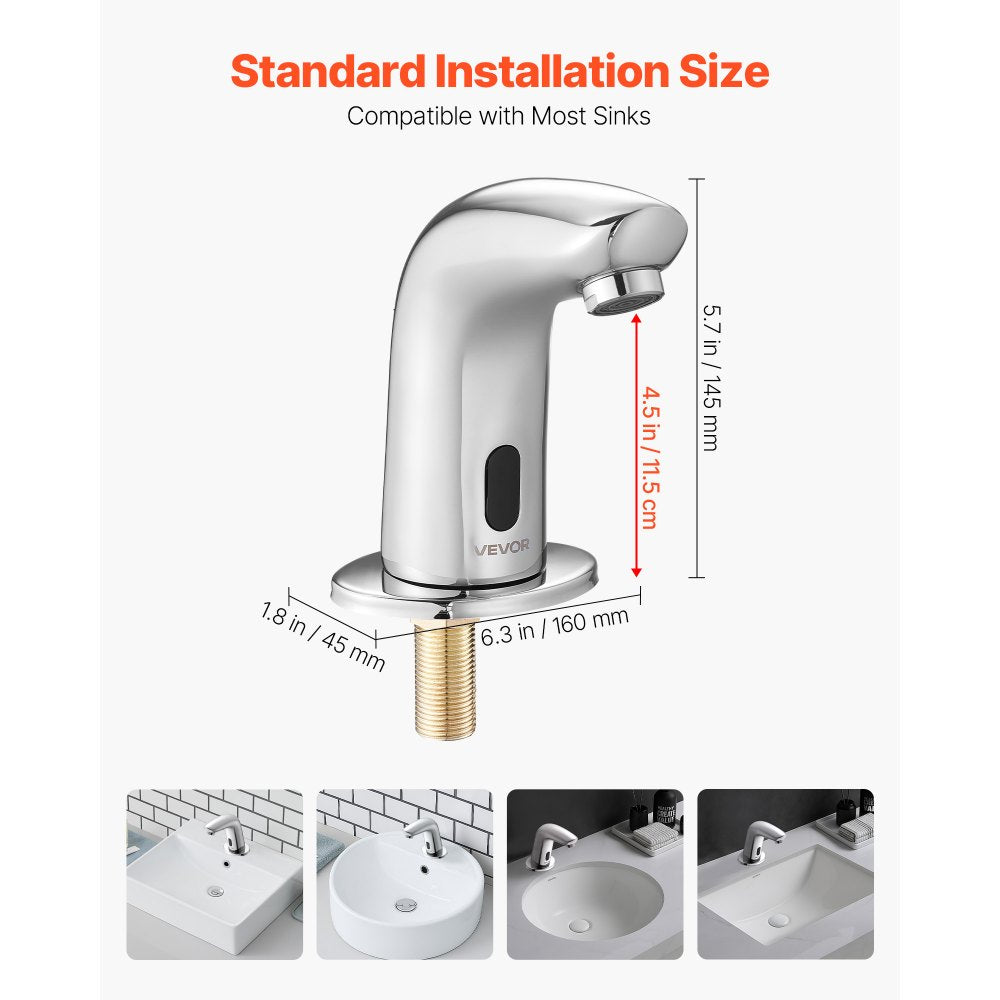 VEVOR Touchless Bathroom Sink Faucet, Automatic Motion Sensor Restroom Toilet Faucet Cold Water with Hole Cover Plate, Battery Operated for 9/16 in Pipe Commercial Lavatory,Chrome Plated Silver G112M