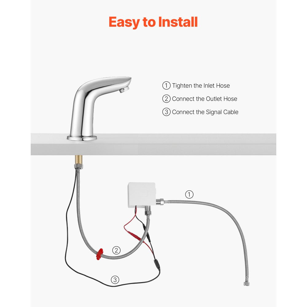 VEVOR Touchless Bathroom Sink Faucet, Automatic Motion Sensor Restroom Toilet Faucet Cold Water with Hole Cover Plate, Battery Operated for 9/16 in Pipe Commercial Lavatory,Chrome Plated Silver G112M