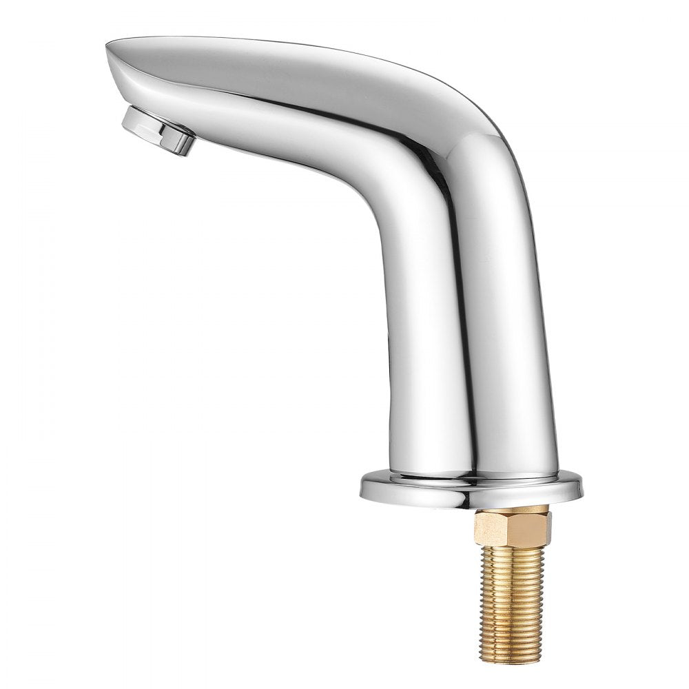 VEVOR Touchless Bathroom Sink Faucet, Automatic Motion Sensor Restroom Toilet Faucet Cold Water with Hole Cover Plate, Battery Operated for 9/16 in Pipe Commercial Lavatory,Chrome Plated Silver G112M