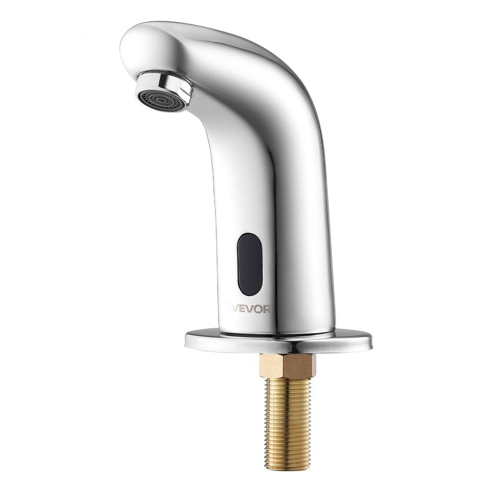 VEVOR Touchless Bathroom Sink Faucet, Automatic Motion Sensor Restroom Toilet Faucet Cold Water with Hole Cover Plate, Battery Operated for 9/16 in Pipe Commercial Lavatory,Chrome Plated Silver G112M
