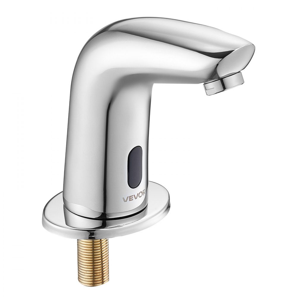 VEVOR Touchless Bathroom Sink Faucet, Automatic Motion Sensor Restroom Toilet Faucet Cold Water with Hole Cover Plate, Battery Operated for 9/16 in Pipe Commercial Lavatory,Chrome Plated Silver G112M