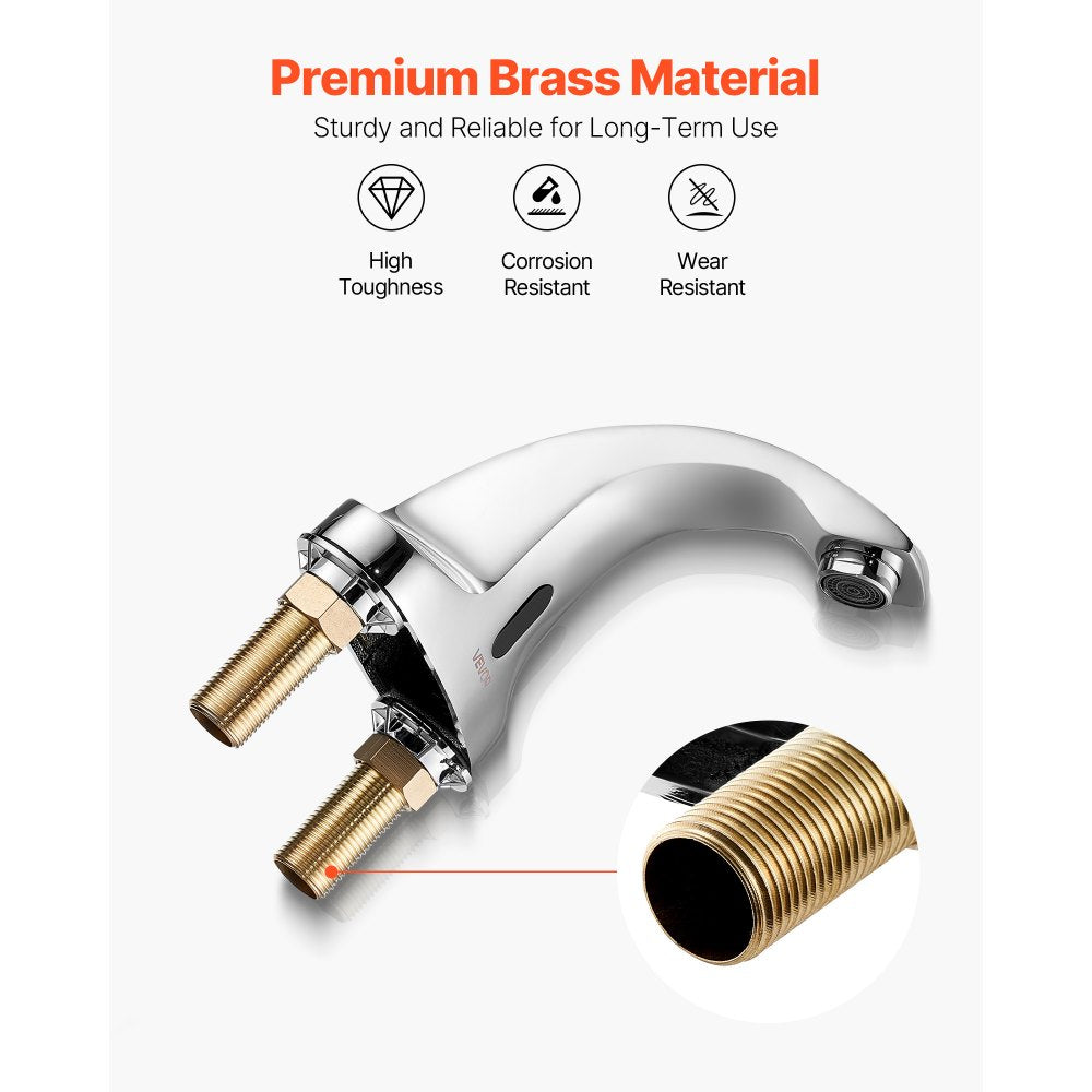 VEVOR Touchless Bathroom Sink Faucet, Automatic Motion Sensor Restroom Toilet Faucet Cold Water with Hole Cover Plate, Battery Operated for 9/16 in Pipe Commercial Lavatory,Chrome Plated Silver