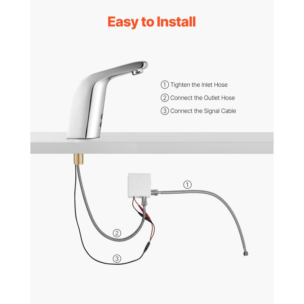 VEVOR Touchless Bathroom Sink Faucet, Automatic Motion Sensor Restroom Toilet Faucet Cold Water with Single Hole, Battery Operated for 9/16 in Pipe Commercial Lavatory,Chrome Plated Silver