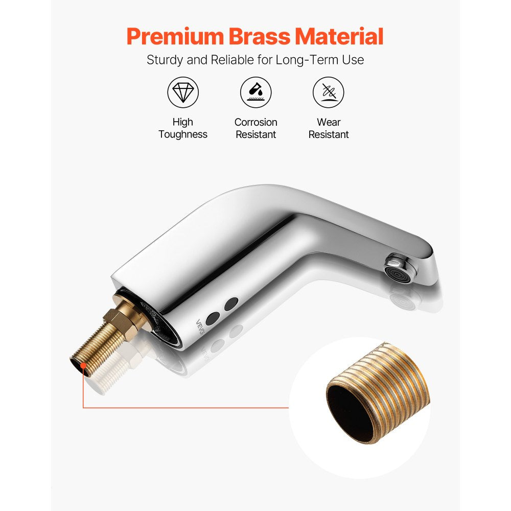 VEVOR Touchless Bathroom Sink Faucet, Automatic Motion Sensor Restroom Toilet Faucet Cold Water with Single Hole, Battery Operated for 9/16 in Pipe Commercial Lavatory,Chrome Plated Silver