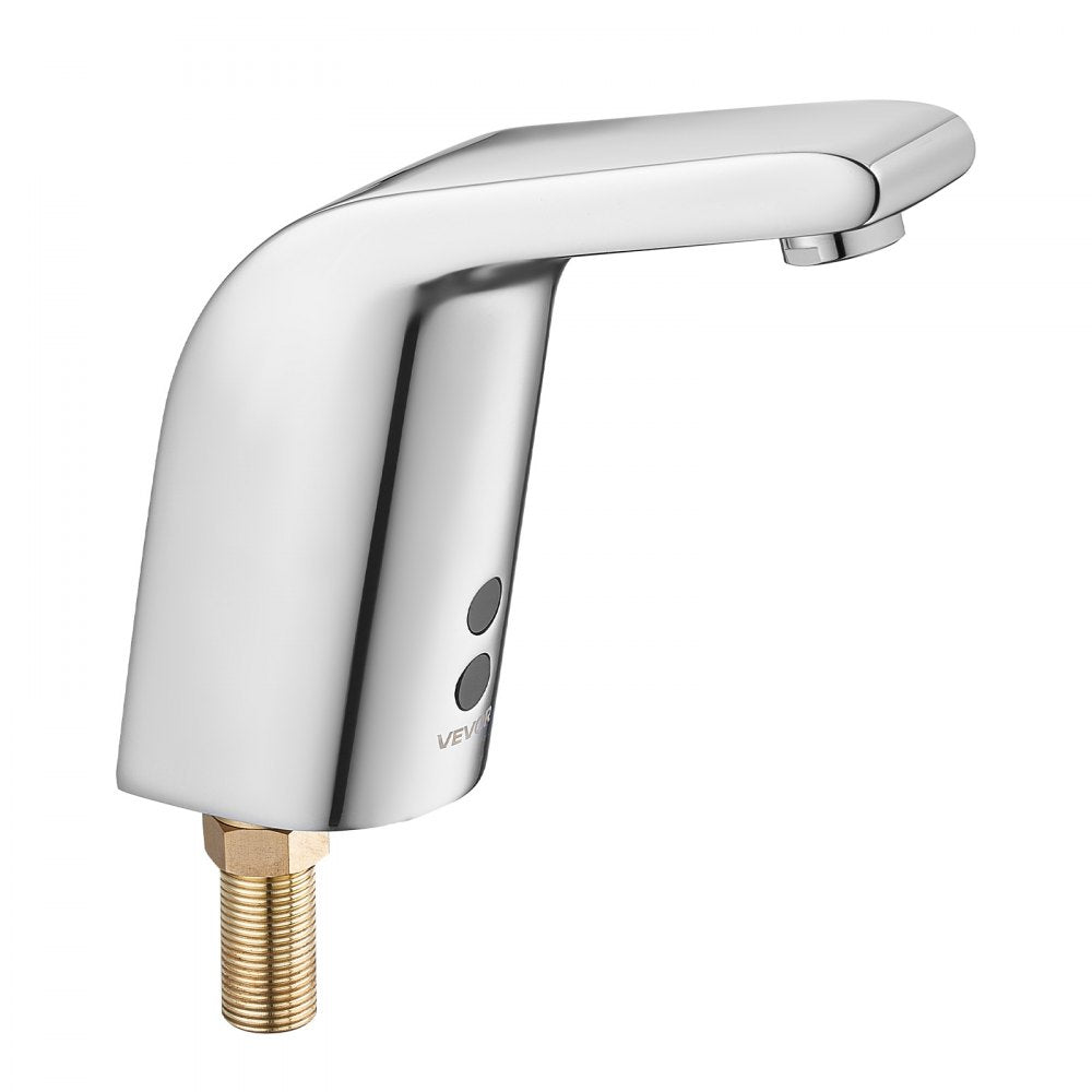 VEVOR Touchless Bathroom Sink Faucet, Automatic Motion Sensor Restroom Toilet Faucet Cold Water with Single Hole, Battery Operated for 9/16 in Pipe Commercial Lavatory,Chrome Plated Silver