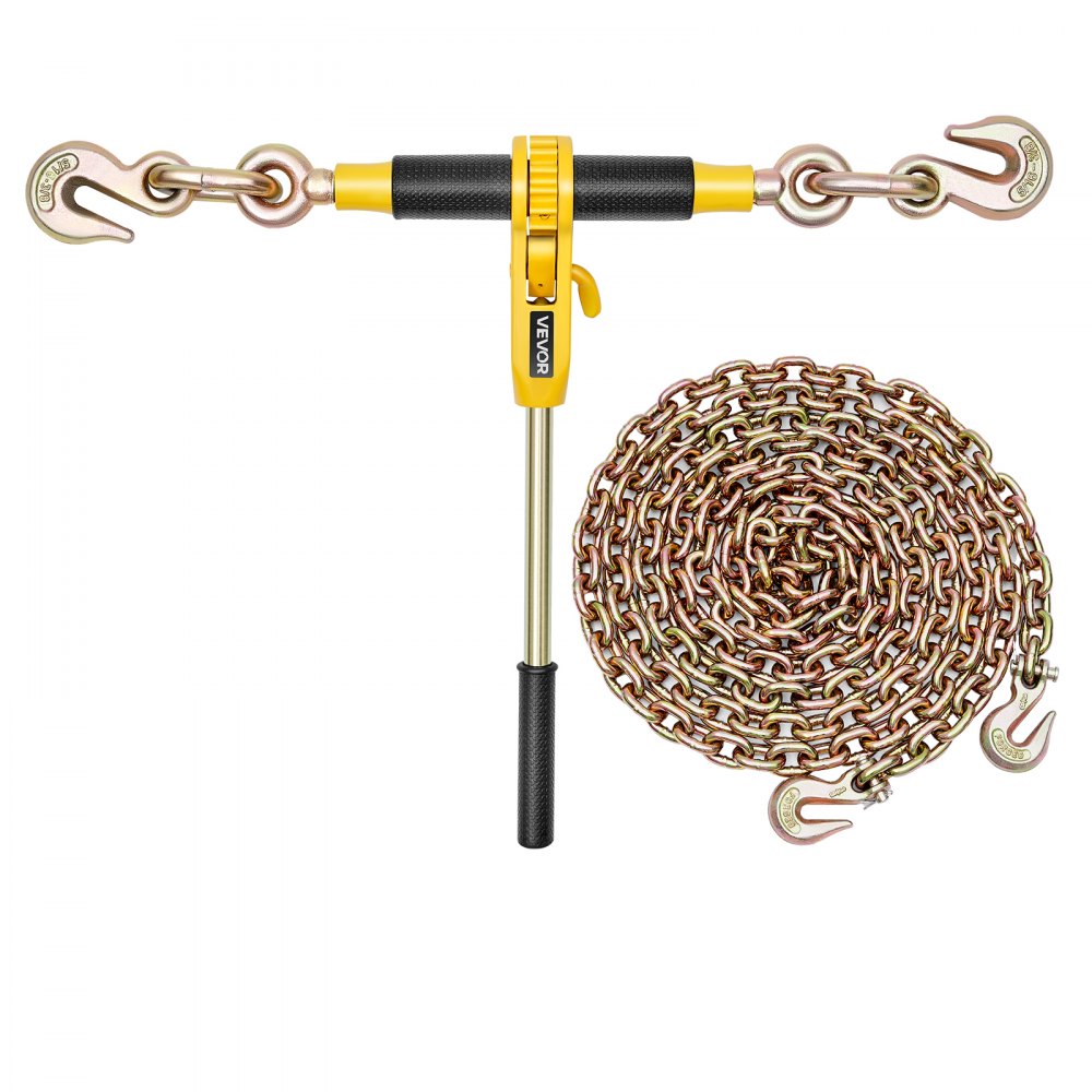 VEVOR Ratchet Chain Binder, 5/16 in x 10 ft G80 Chains, 8000 lbs Working Load of Ratchet Load Binder, Chains and Binders Set, Tie Down Hauling Chain Binders for Hauling, Towing, Logging, Lifting