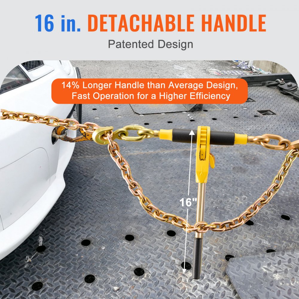 VEVOR Ratchet Chain Binder, 5/16"-3/8" Heavy Duty Load Binders with G80 Chains, 7100 lbs Secure Load Limit, Labor-saving Anti-skid Handle, Tie Down Hauling Chain Binders for Flatbed Truck Trailer, 2 P