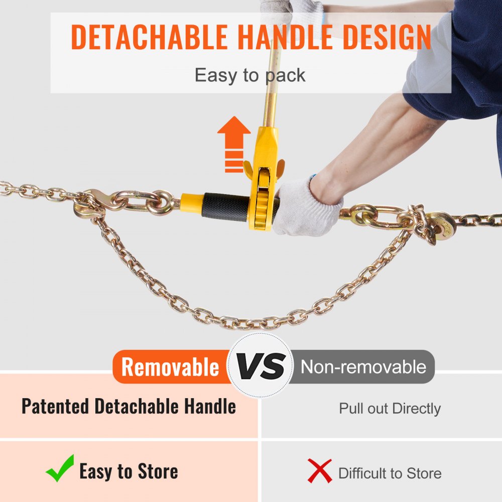 VEVOR Ratchet Chain Binder, 5/16"-3/8" Heavy Duty Load Binders with G80 Chains, 7100 lbs Secure Load Limit, Labor-saving Anti-skid Handle, Tie Down Hauling Chain Binders for Flatbed Truck Trailer, 2 P