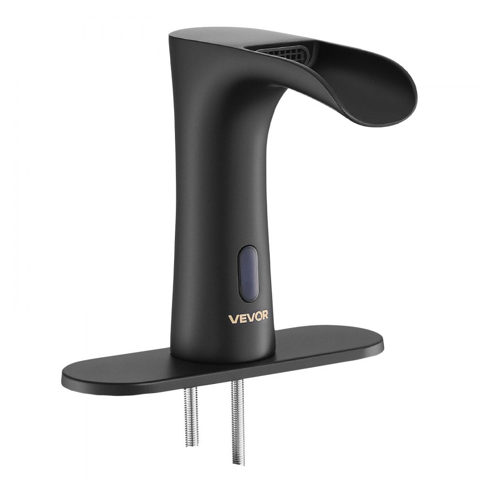 VEVOR Touchless Bathroom Sink Faucet, Automatic Motion Sensor Waterfall Restroom Toilet Faucet with Hole Cover Plate, Modern Electronic Sensor Hot/Cold Water for 9/16 in Pipe Commercial,Matte Black