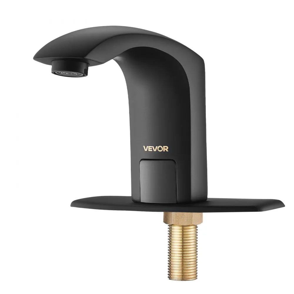 VEVOR Touchless Bathroom Sink Faucet, Automatic Motion Sensor Restroom Toilet Faucet with Hole Cover Plate, Battery Operated,Adjustable Temperature for 9/16 in Pipe Commercial Lavatory,Matte Black