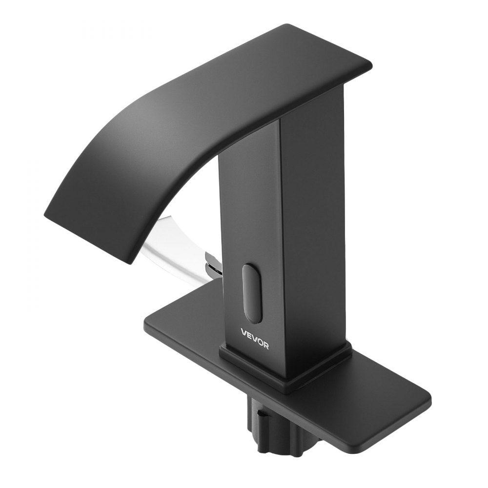 VEVOR Touchless Bathroom Sink Faucet, Automatic Motion Sensor Waterfall Restroom Toilet Faucet with Hole Cover Plate, Battery Operated,Hot/Cold Water for 9/16 in Pipe Commercial Lavatory,Matte Black