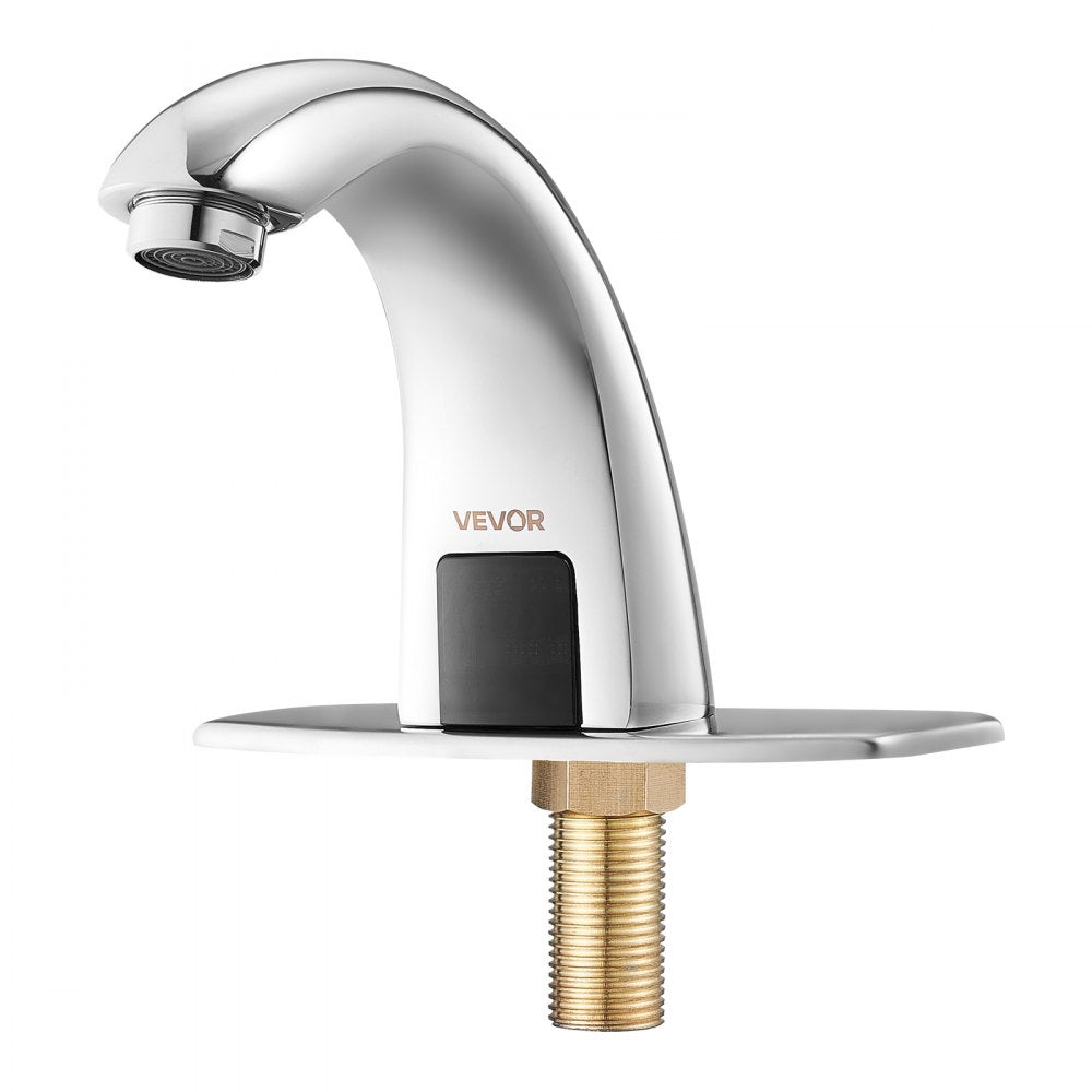 VEVOR Touchless Bathroom Sink Faucet, Automatic Motion Sensor Restroom Toilet Faucet with Hole Cover Plate, Battery Operated,Adjustable Temp for 9/16 in Pipe Commercial Lavatory,Chrome Plated Silver