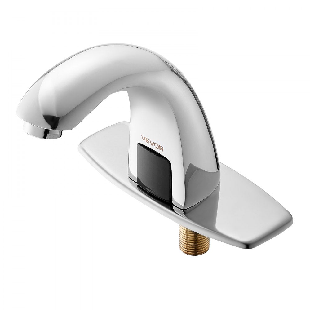 VEVOR Touchless Bathroom Sink Faucet, Automatic Motion Sensor Restroom Toilet Faucet with Hole Cover Plate, Battery Operated,Adjustable Temp for 9/16 in Pipe Commercial Lavatory,Chrome Plated Silver