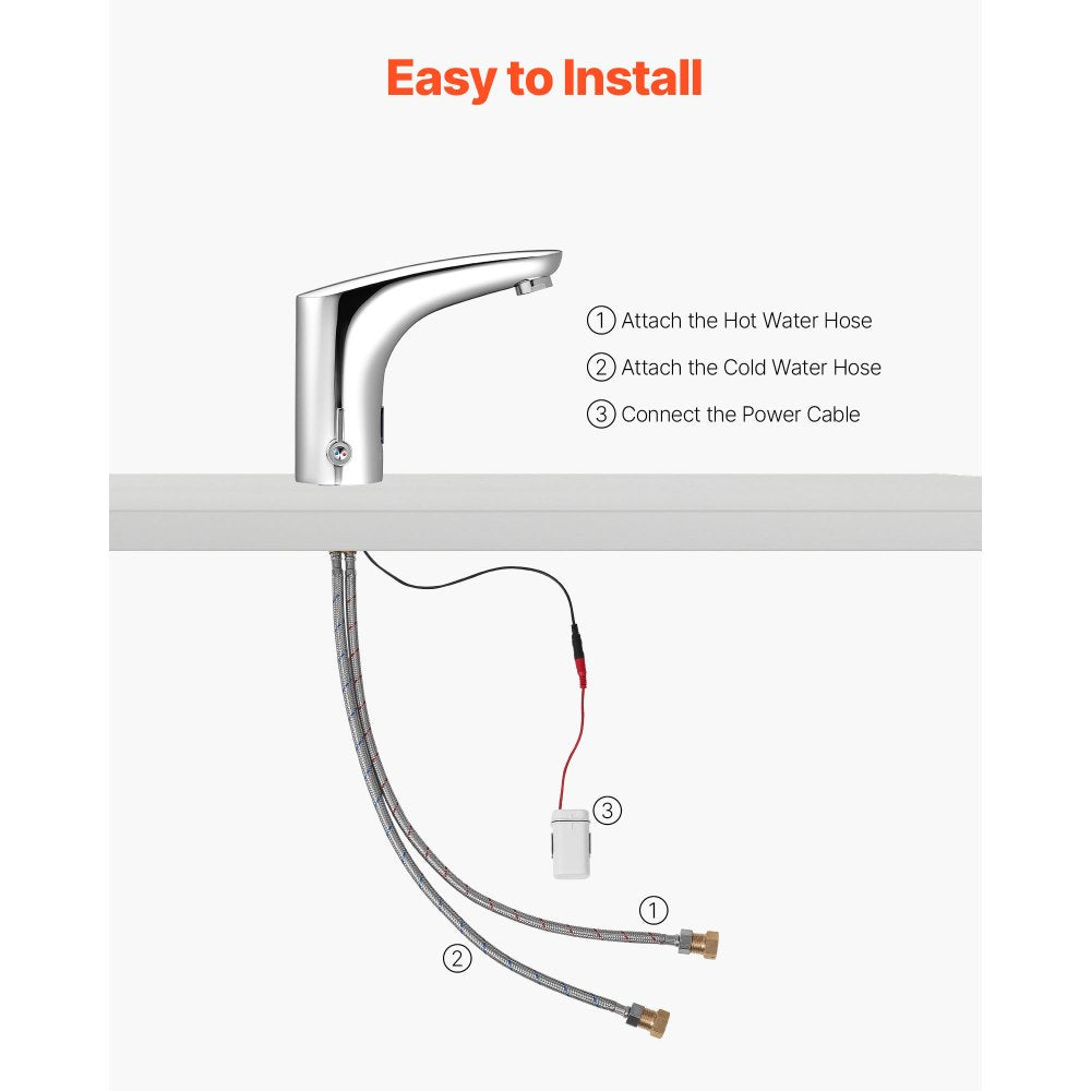 VEVOR Touchless Bathroom Sink Faucet, Automatic Motion Sensor Restroom Toilet Faucet, HandsFree Adjustable Cold Hot Single Handle Water Mixer Battery Operated for 9/16 in Pipe,Chrome Plated Silver