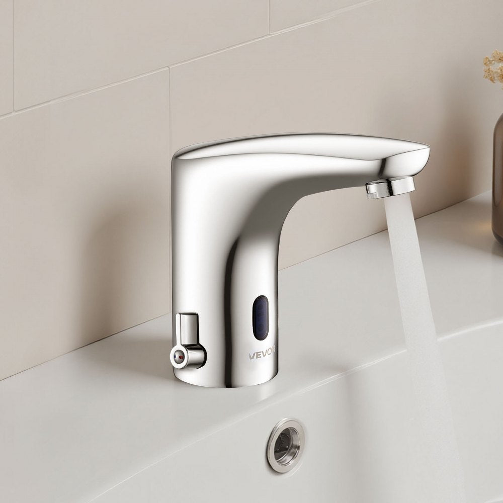 VEVOR Touchless Bathroom Sink Faucet, Automatic Motion Sensor Restroom Toilet Faucet, HandsFree Adjustable Cold Hot Single Handle Water Mixer Battery Operated for 9/16 in Pipe,Chrome Plated Silver