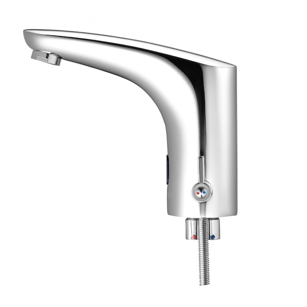VEVOR Touchless Bathroom Sink Faucet, Automatic Motion Sensor Restroom Toilet Faucet, HandsFree Adjustable Cold Hot Single Handle Water Mixer Battery Operated for 9/16 in Pipe,Chrome Plated Silver