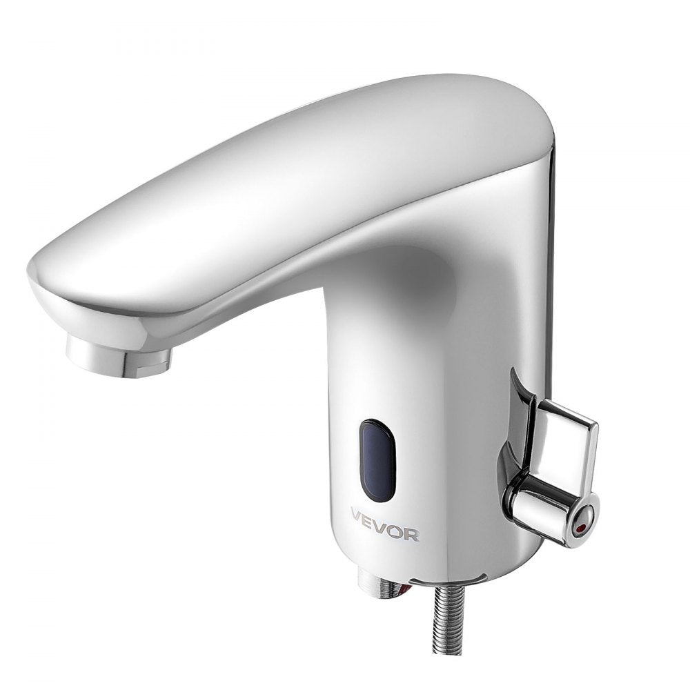 VEVOR Touchless Bathroom Sink Faucet, Automatic Motion Sensor Restroom Toilet Faucet, HandsFree Adjustable Cold Hot Single Handle Water Mixer Battery Operated for 9/16 in Pipe,Chrome Plated Silver