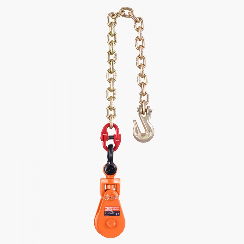 VEVOR 2 Ton Snatch Block with G80 Chain, Swivel Shackle, 3" Sheave for 3/8" Wire Rope, Snatch Block Pulley for Towing and Recovery Applications on Flatbed Tow Truck Rollback Wrecker Car Carrier Cable