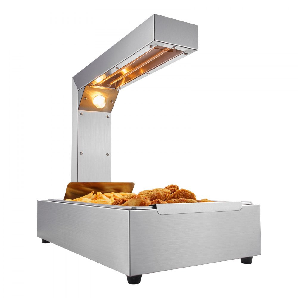VEVOR French Fry Food Warmer, 750W Commercial Food Heating Lamp, Electric Stainless Steel Warming Light Dump Station, Countertop 104-122°F Fries Food Warmer for Chip Buffet Kitchen Restaurant, Silver