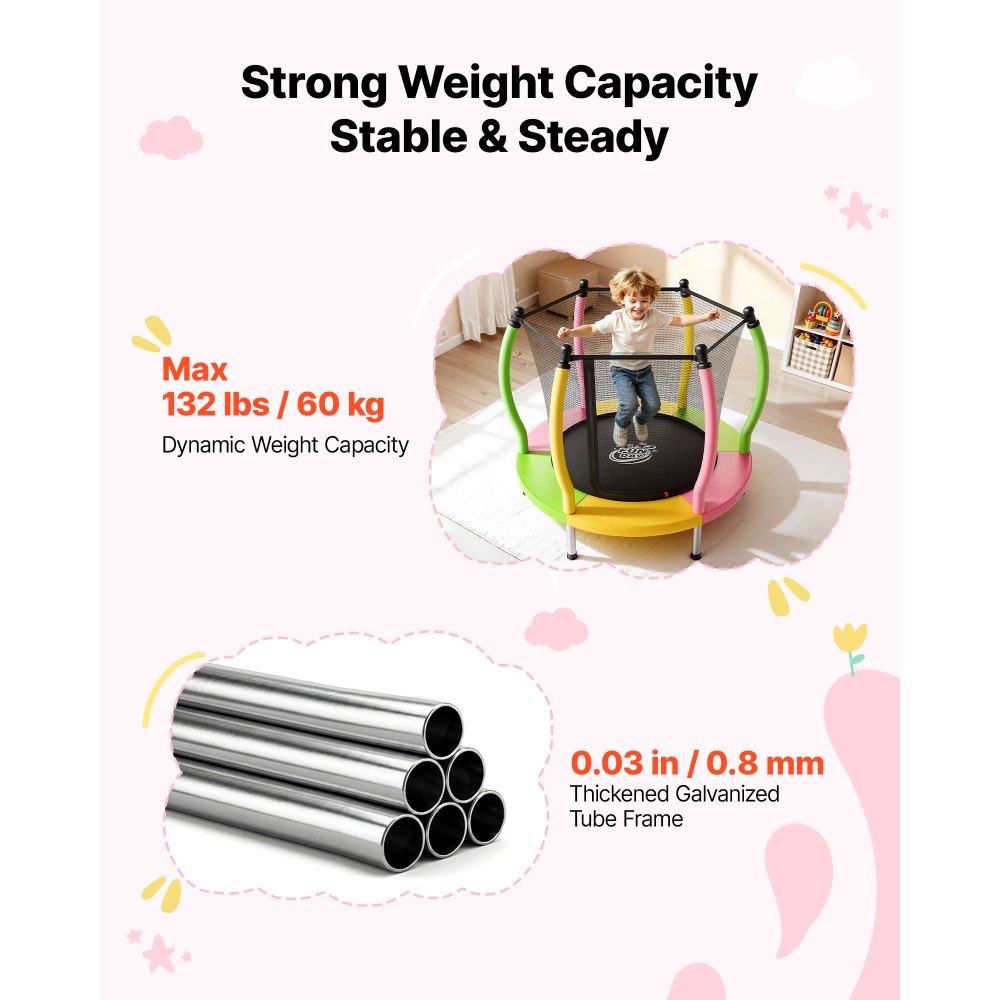 VEVOR Trampoline for Kids, Toddler Mini Trampoline, 132 lbs Capacity Indoor Outdoor Play Toys with Enclosure Net and Basketball Hoop, Easy to Assemble, Christmas Toys Birthday Gifts for Girls Boys
