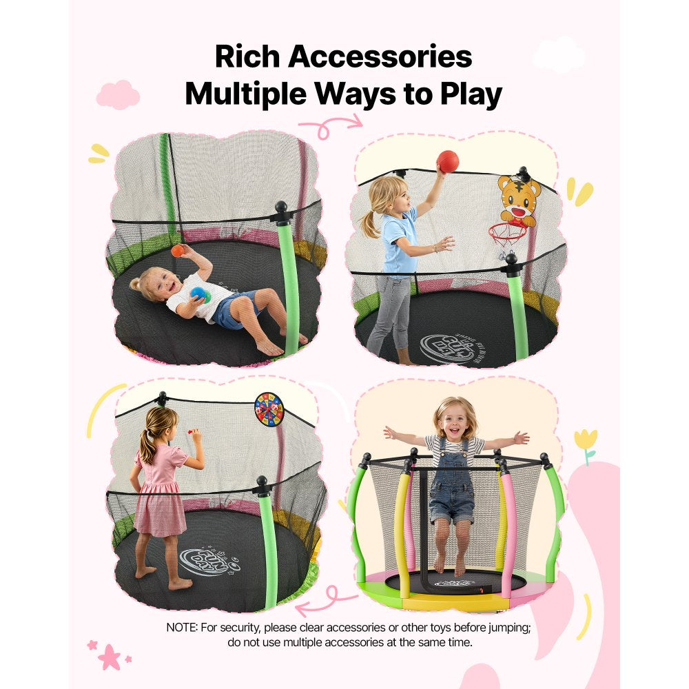 VEVOR Trampoline for Kids, Toddler Mini Trampoline, 132 lbs Capacity Indoor Outdoor Play Toys with Enclosure Net and Basketball Hoop, Easy to Assemble, Christmas Toys Birthday Gifts for Girls Boys