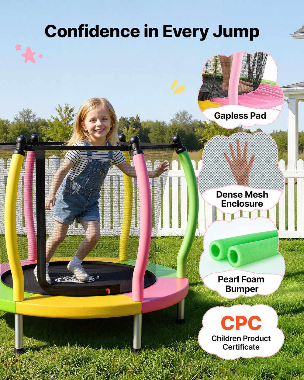 VEVOR Trampoline for Kids, Toddler Mini Trampoline, 132 lbs Capacity Indoor Outdoor Play Toys with Enclosure Net and Basketball Hoop, Easy to Assemble, Christmas Toys Birthday Gifts for Girls Boys