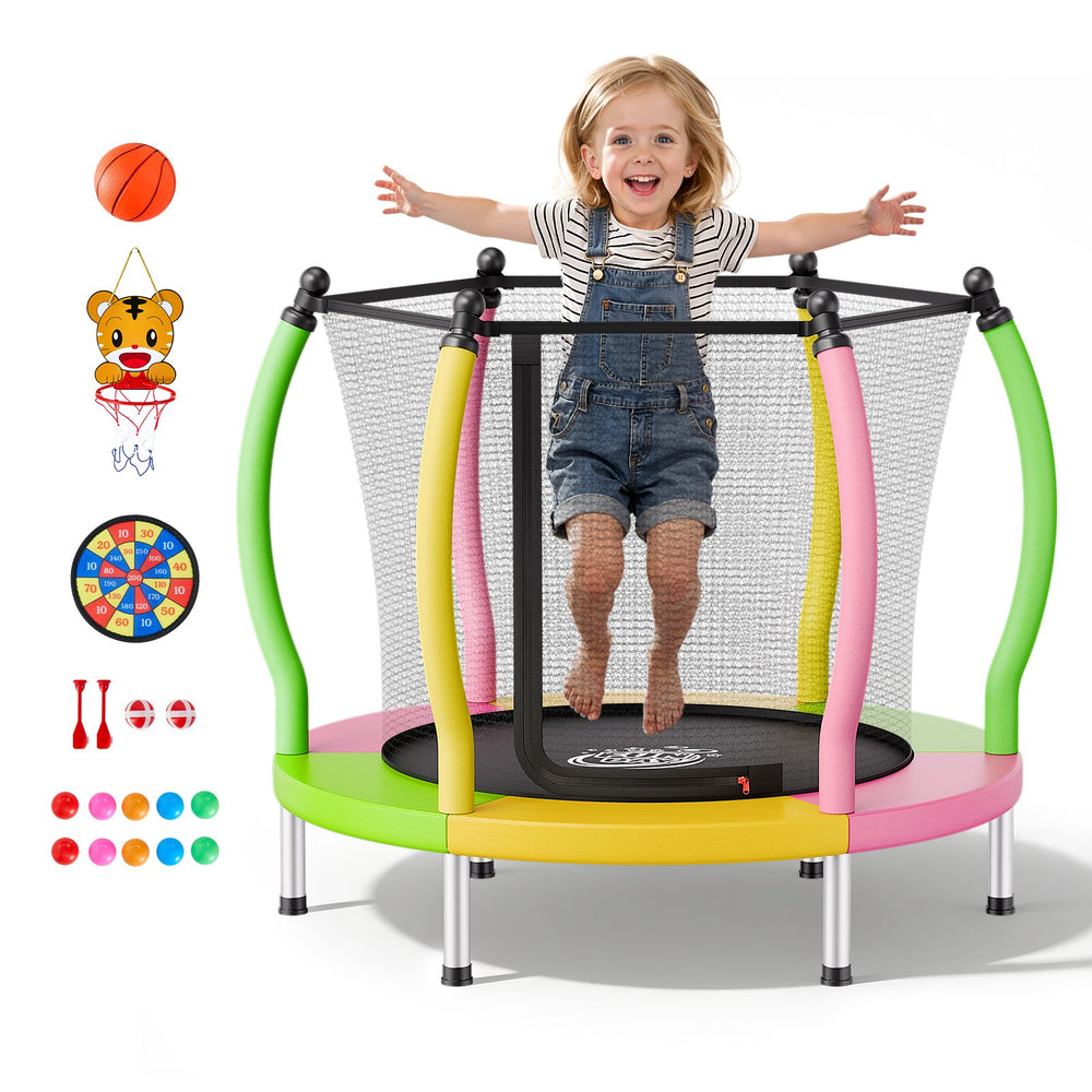 VEVOR Trampoline for Kids, Toddler Mini Trampoline, 132 lbs Capacity Indoor Outdoor Play Toys with Enclosure Net and Basketball Hoop, Easy to Assemble, Christmas Toys Birthday Gifts for Girls Boys