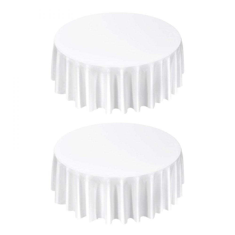VEVOR White Round Tablecloths 2 Pack, 120 Inches in Diameter, Stain- & Wrinkle- Resistant, Machine Washable Table Clothes, Polyester Fabric Table Covers for Wedding, Party, Banquet, Formal Events