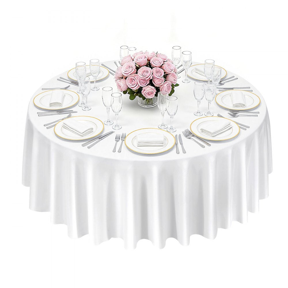 VEVOR White Round Tablecloths 2 Pack, 120 Inches in Diameter, Stain- & Wrinkle- Resistant, Machine Washable Table Clothes, Polyester Fabric Table Covers for Wedding, Party, Banquet, Formal Events