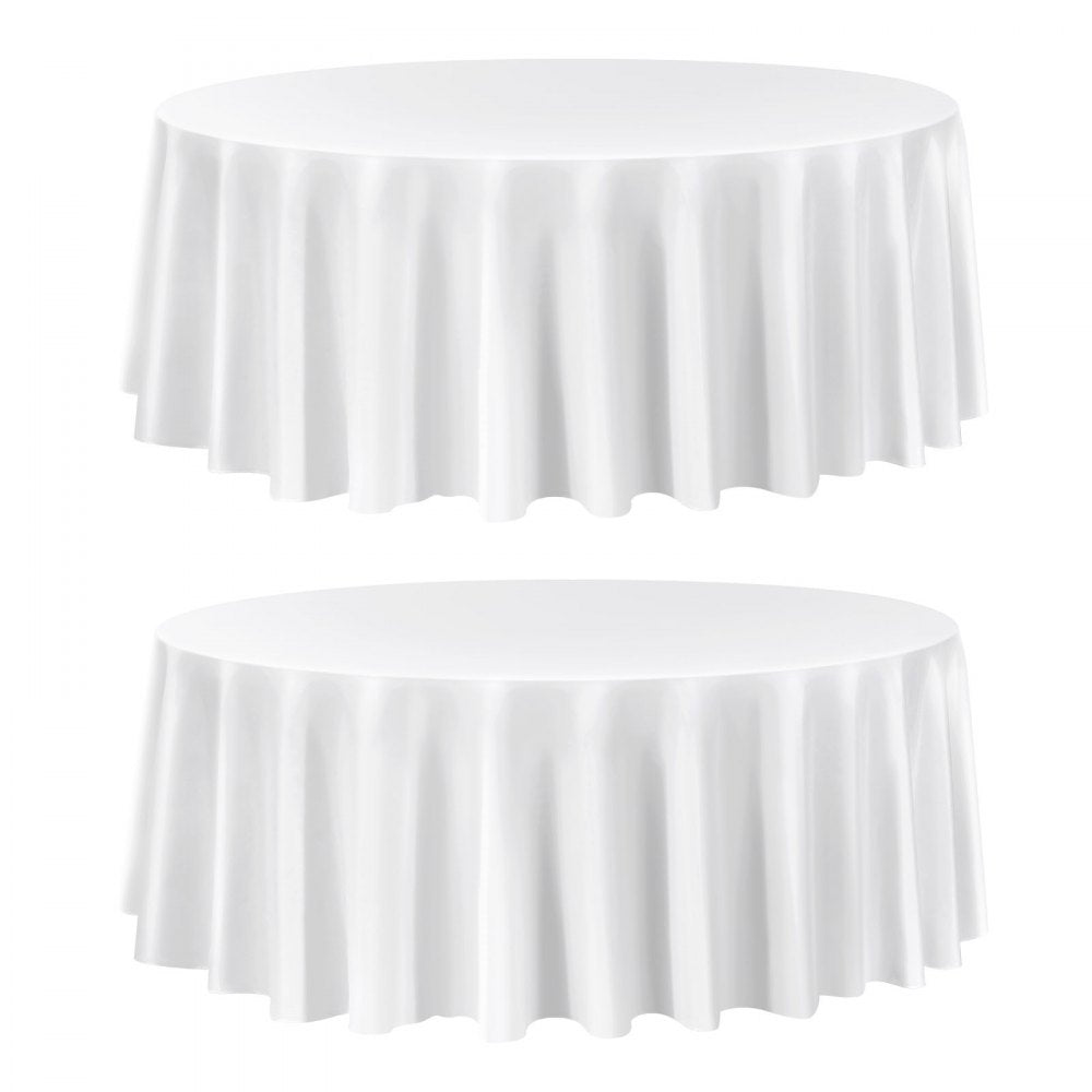 VEVOR White Round Tablecloths 2 Pack, 120 Inches in Diameter, Stain- & Wrinkle- Resistant, Machine Washable Table Clothes, Polyester Fabric Table Covers for Wedding, Party, Banquet, Formal Events