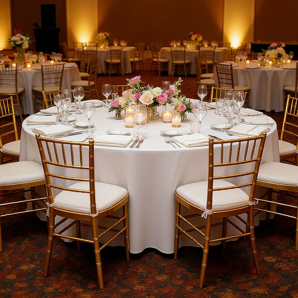VEVOR White Round Tablecloths 6 Pack, 120 Inches in Diameter, Stain- & Wrinkle- Resistant, Machine Washable Table Clothes, Polyester Fabric Table Covers for Wedding, Party, Banquet, Formal Events