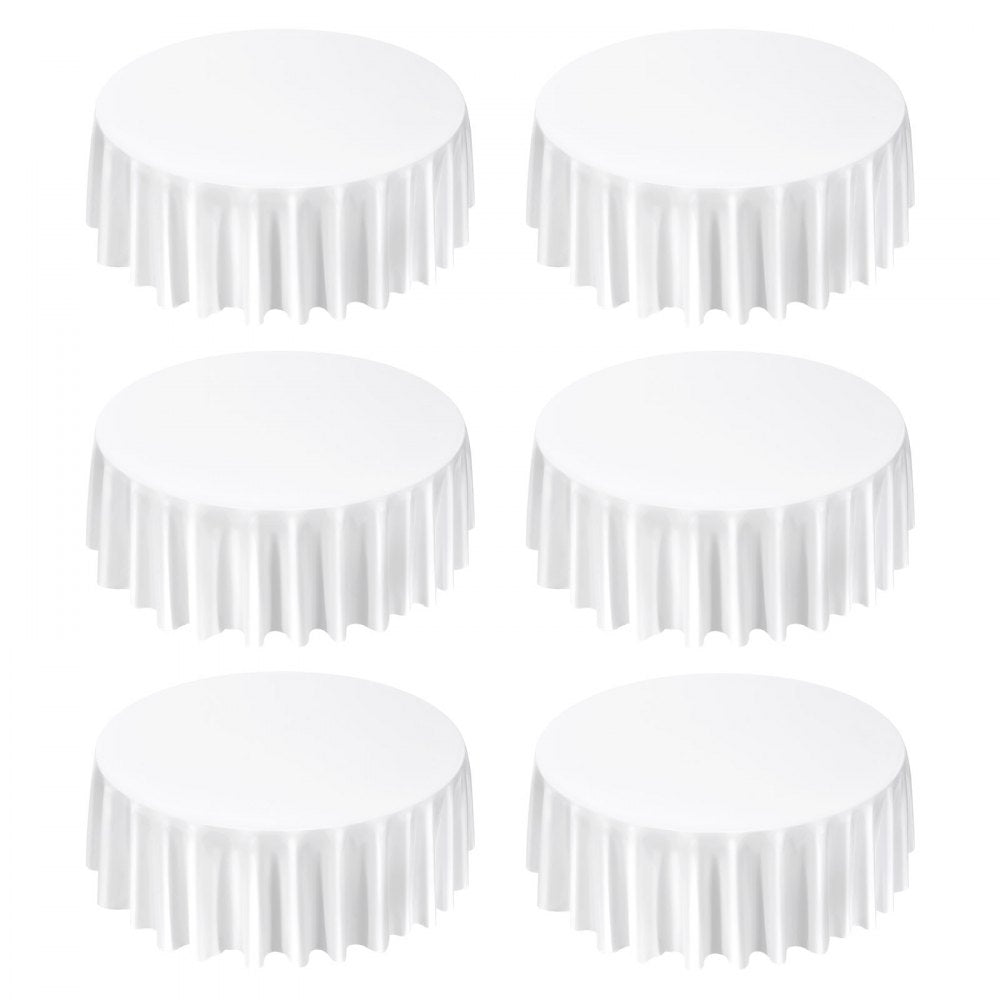 VEVOR White Round Tablecloths 6 Pack, 120 Inches in Diameter, Stain- & Wrinkle- Resistant, Machine Washable Table Clothes, Polyester Fabric Table Covers for Wedding, Party, Banquet, Formal Events