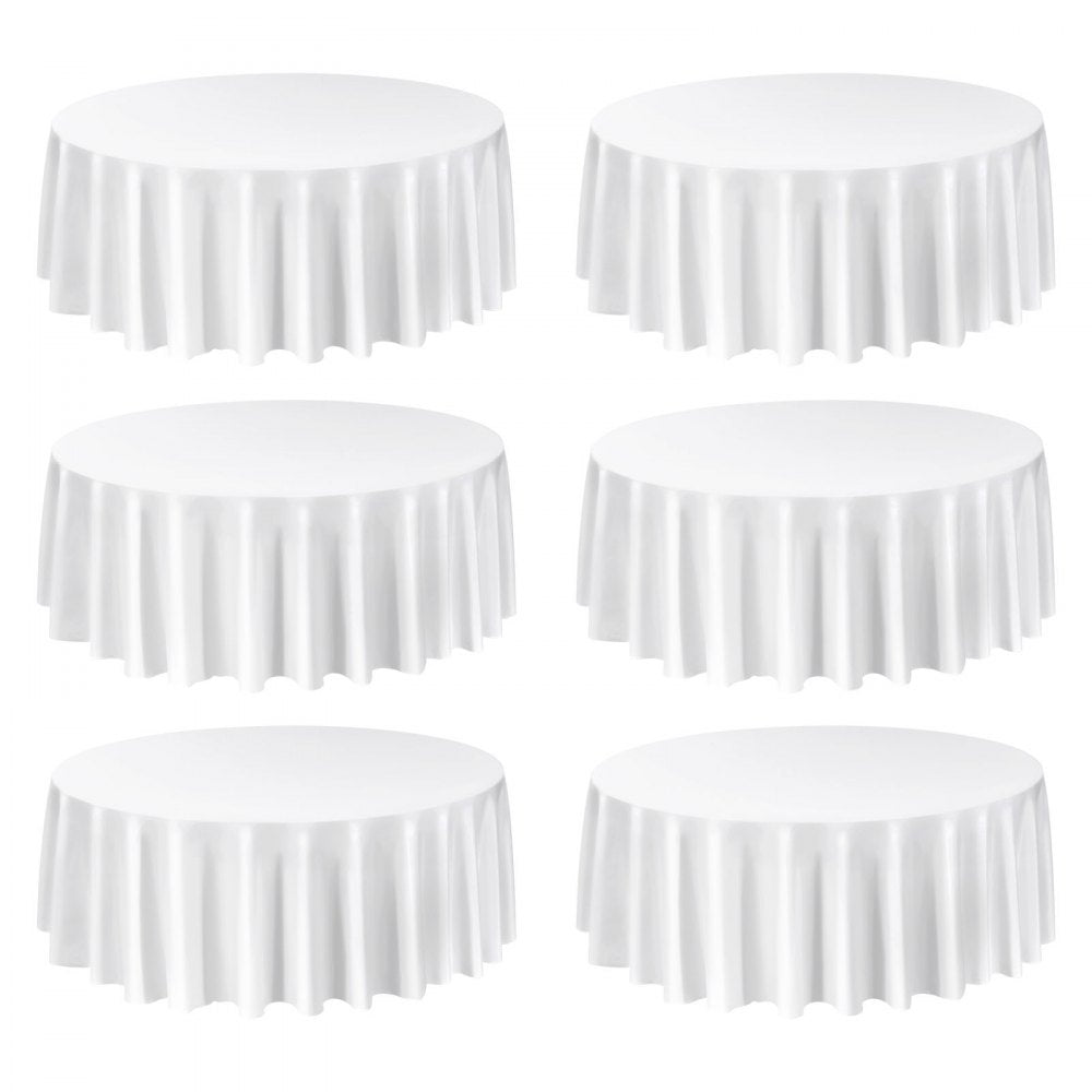 VEVOR White Round Tablecloths 6 Pack, 120 Inches in Diameter, Stain- & Wrinkle- Resistant, Machine Washable Table Clothes, Polyester Fabric Table Covers for Wedding, Party, Banquet, Formal Events