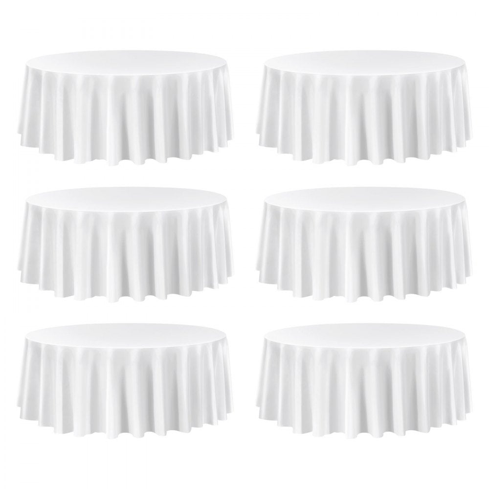 VEVOR White Round Tablecloths 6 Pack, 120 Inches in Diameter, Stain- & Wrinkle- Resistant, Machine Washable Table Clothes, Polyester Fabric Table Covers for Wedding, Party, Banquet, Formal Events