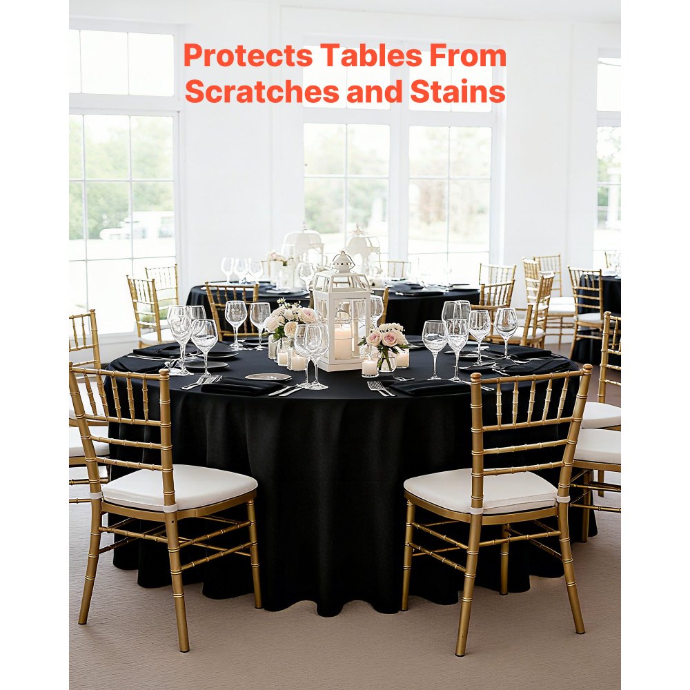 VEVOR Black Round Tablecloths 10 Pack, 120 Inches in Diameter, Stain- & Wrinkle- Resistant, Machine Washable Table Clothes, Polyester Fabric Table Covers for Wedding, Party, Banquet, Formal Events