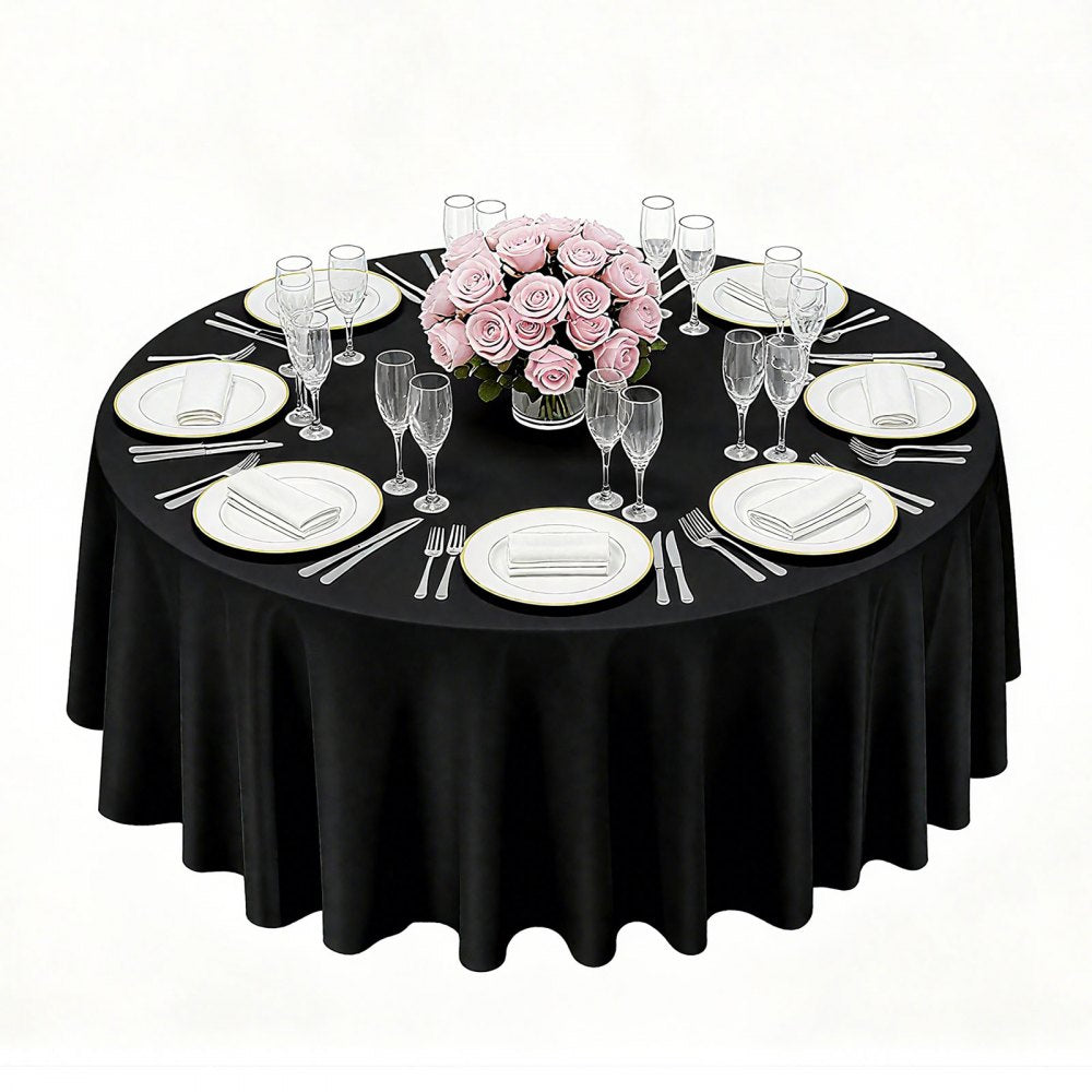 VEVOR Black Round Tablecloths 10 Pack, 120 Inches in Diameter, Stain- & Wrinkle- Resistant, Machine Washable Table Clothes, Polyester Fabric Table Covers for Wedding, Party, Banquet, Formal Events