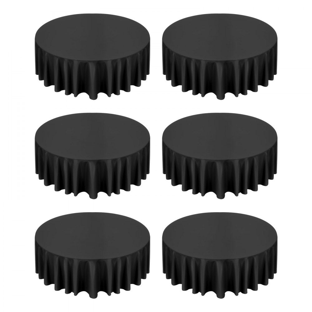 VEVOR Black Round Tablecloths 6 Pack, 120 Inches in Diameter, Stain- & Wrinkle- Resistant, Machine Washable Table Clothes, Polyester Fabric Table Covers for Wedding, Party, Banquet, Formal Events