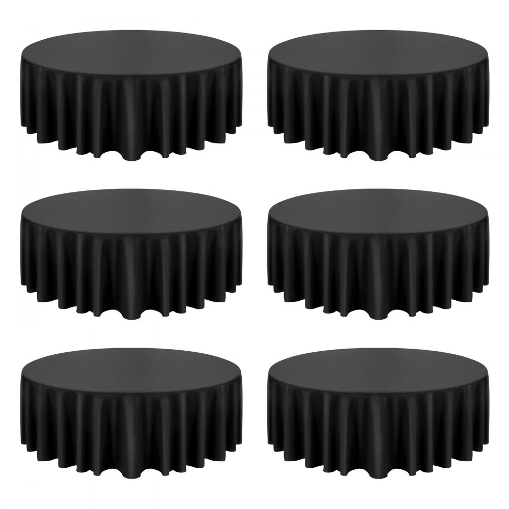 VEVOR Black Round Tablecloths 6 Pack, 120 Inches in Diameter, Stain- & Wrinkle- Resistant, Machine Washable Table Clothes, Polyester Fabric Table Covers for Wedding, Party, Banquet, Formal Events