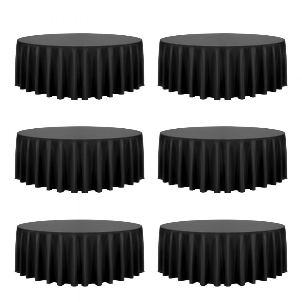 VEVOR Black Round Tablecloths 6 Pack, 120 Inches in Diameter, Stain- & Wrinkle- Resistant, Machine Washable Table Clothes, Polyester Fabric Table Covers for Wedding, Party, Banquet, Formal Events