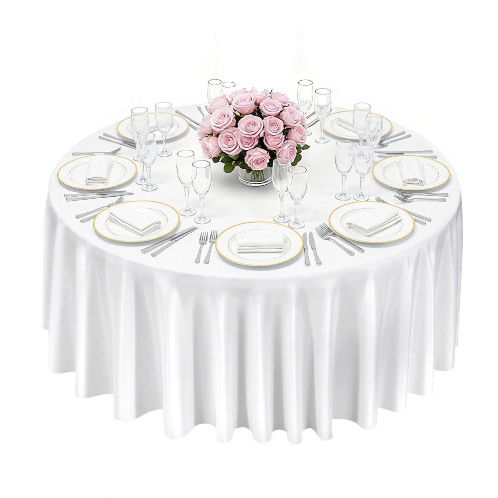VEVOR White Round Tablecloths 10 Pack, 132 Inches in Diameter, Stain- & Wrinkle- Resistant, Machine Washable Table Clothes, Polyester Fabric Table Covers for Wedding, Party, Banquet, Formal Events