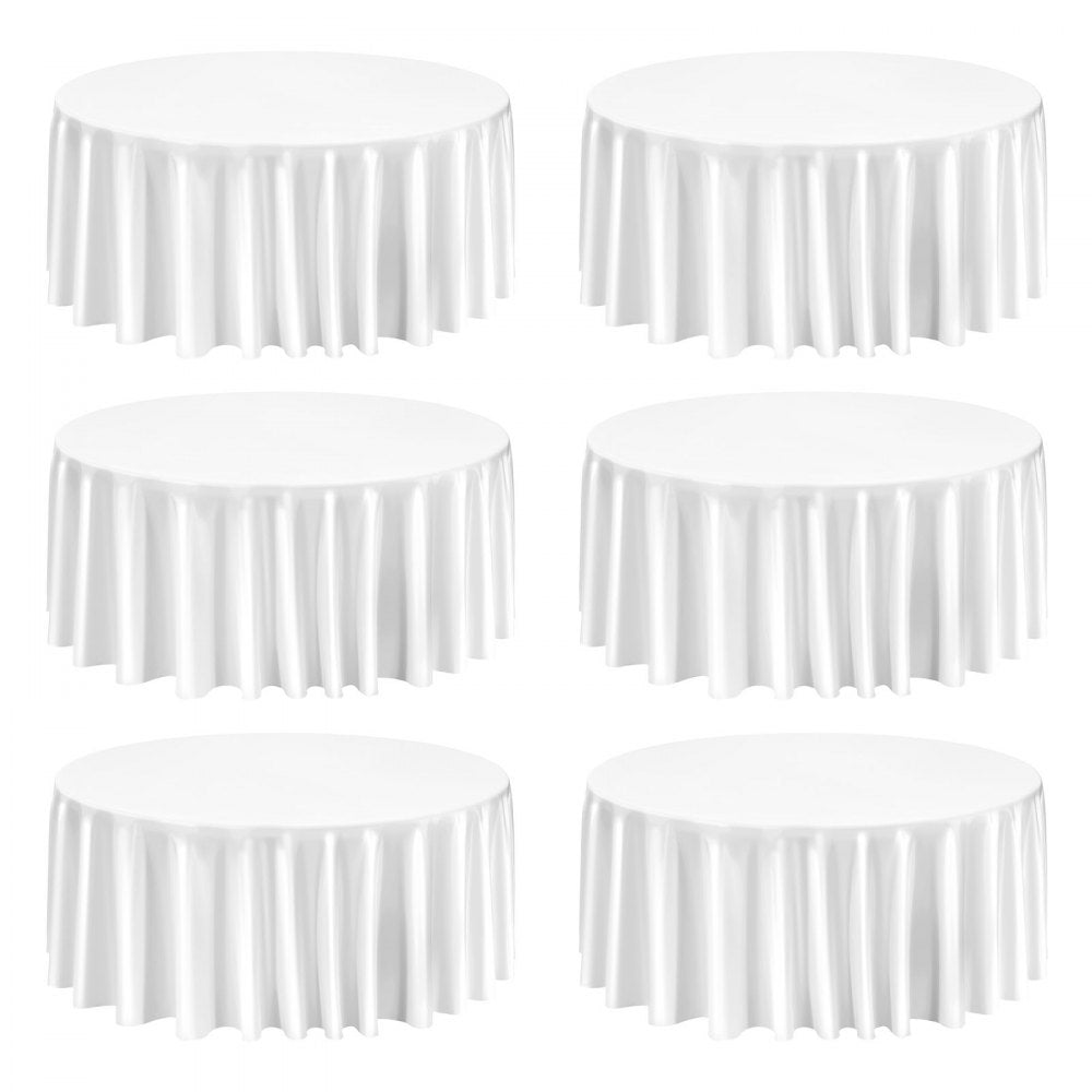 VEVOR White Round Tablecloths 6 Pack, 132 Inches in Diameter, Stain- & Wrinkle- Resistant, Machine Washable Table Clothes, Polyester Fabric Table Covers for Wedding, Party, Banquet, Formal Events