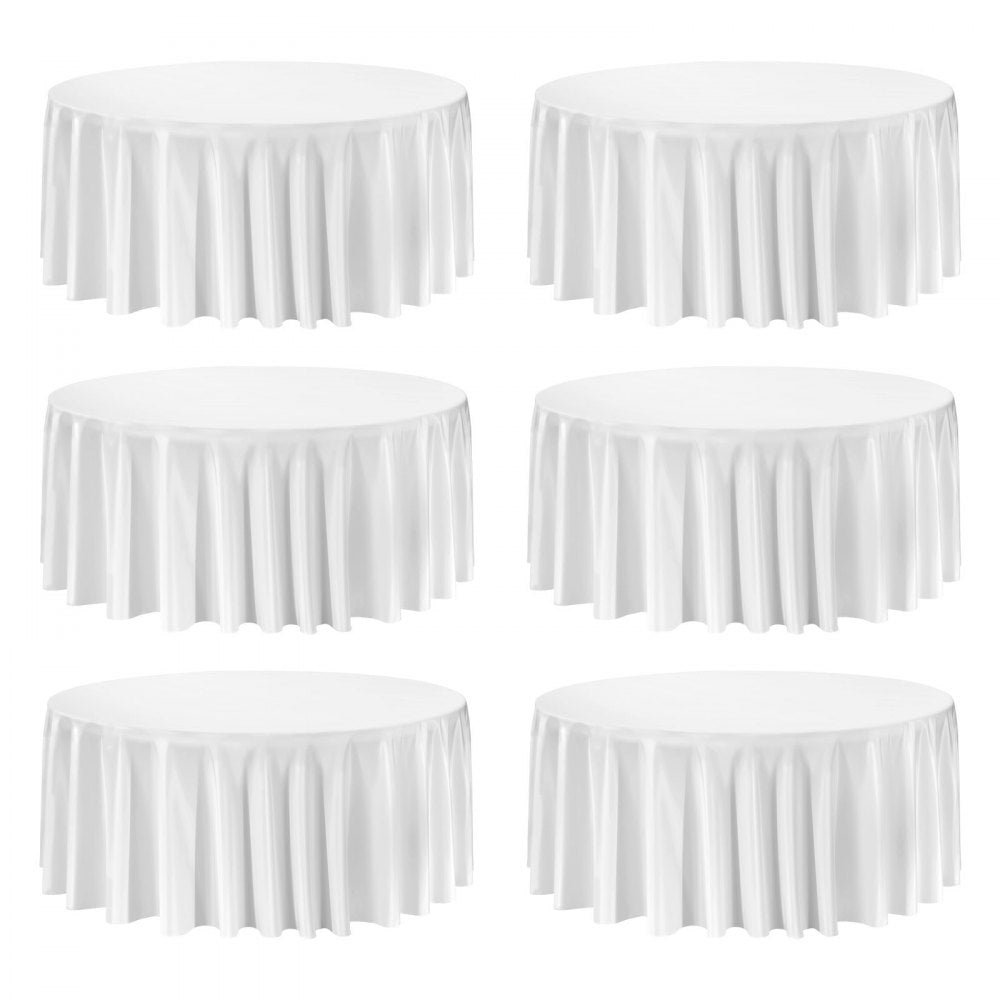 VEVOR White Round Tablecloths 6 Pack, 132 Inches in Diameter, Stain- & Wrinkle- Resistant, Machine Washable Table Clothes, Polyester Fabric Table Covers for Wedding, Party, Banquet, Formal Events