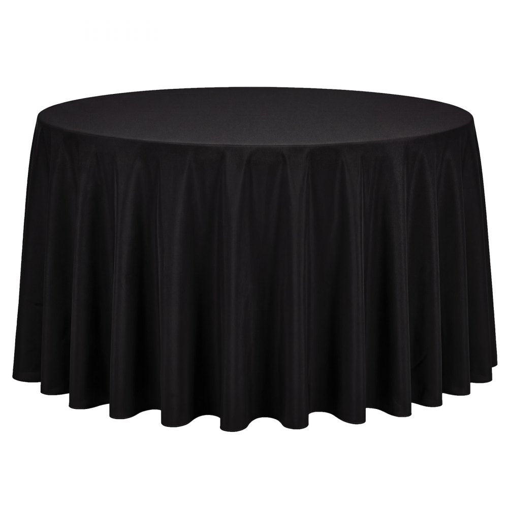 VEVOR Round Tablecloths, 132 in, 10 Pack Black, Polyester Fabric Covers, for Party Wedding Banquet Festival, Washable, Reusable Table Cloth with Neat Hems, Smooth Fabric, Even Drape